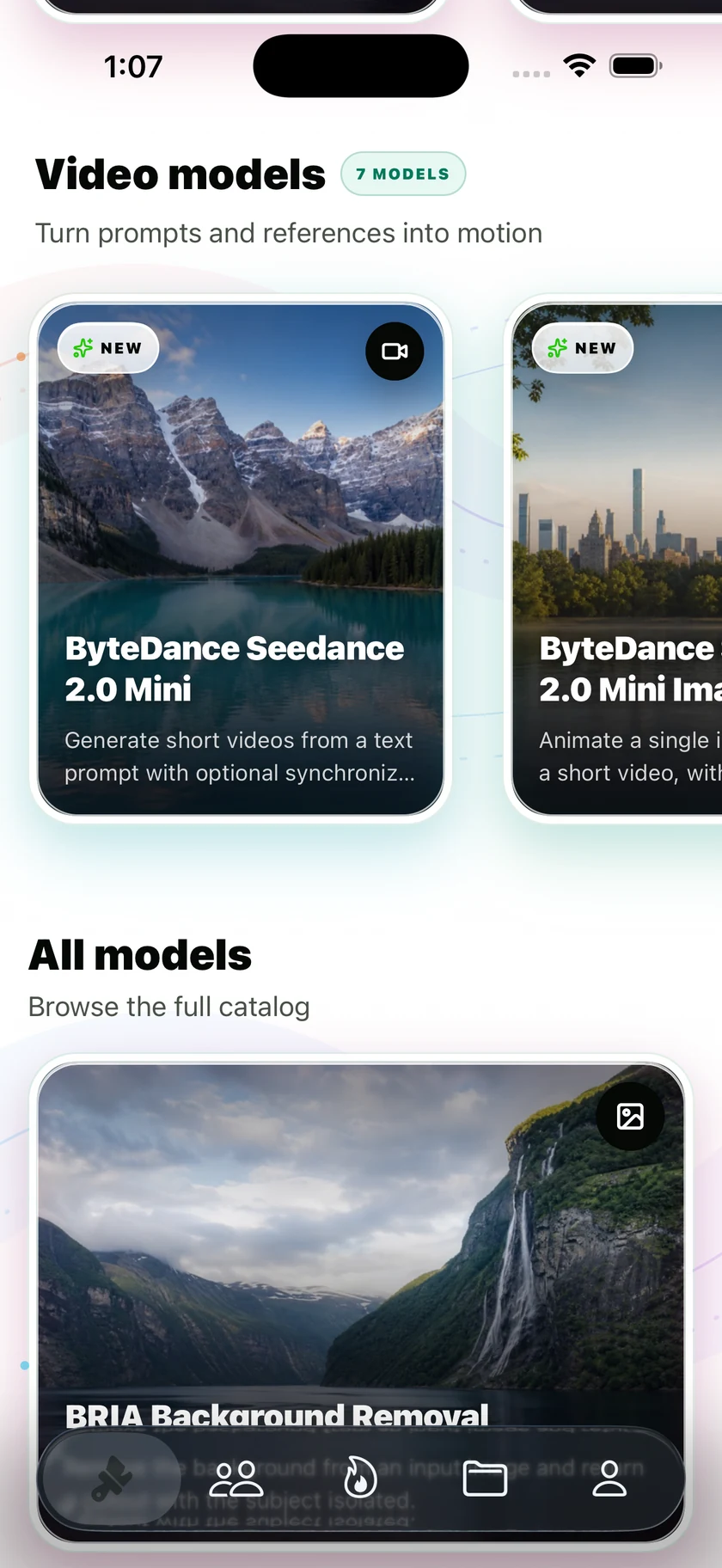 The Aigenix catalog showing current video models and the wider model library.